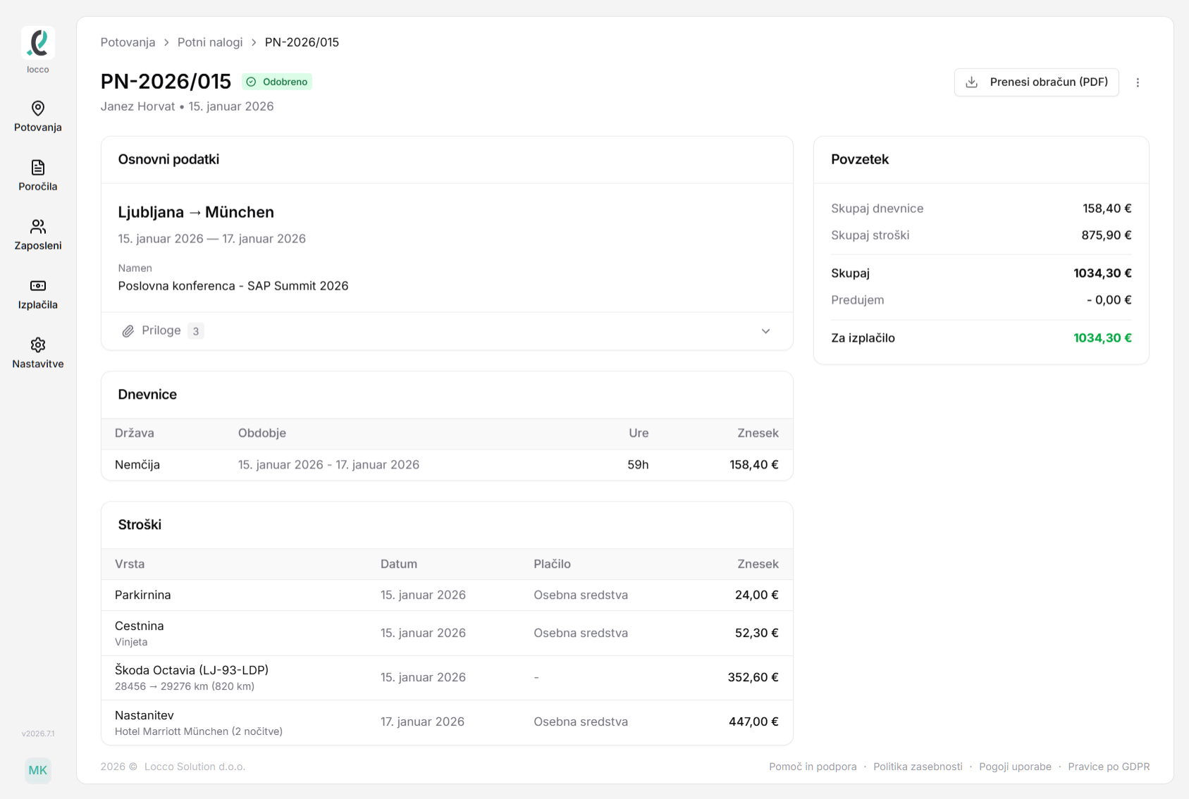 locco app, travel entry detail